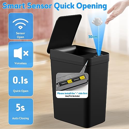 Bathroom Trash Can with Lid (2 Pack 2.2 Gallon Black)