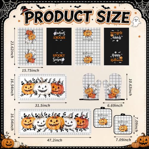 10 Pcs Halloween Kitchen Decor Set Pumpkin Kitchen Rugs (Black, Gray / Halloween Pumpkin)