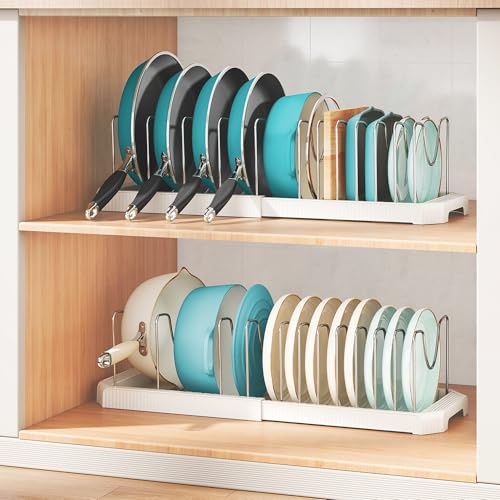 Expandable Pan Organizers Inside Cabinet with 12 Dividers White (White / 12 Adjustable Dividers)