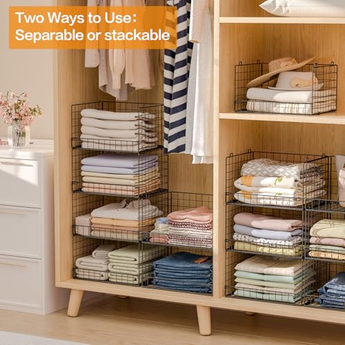 6 Tier Stackable Closet Organizers and Storage Shelves (6 Tier / Black)