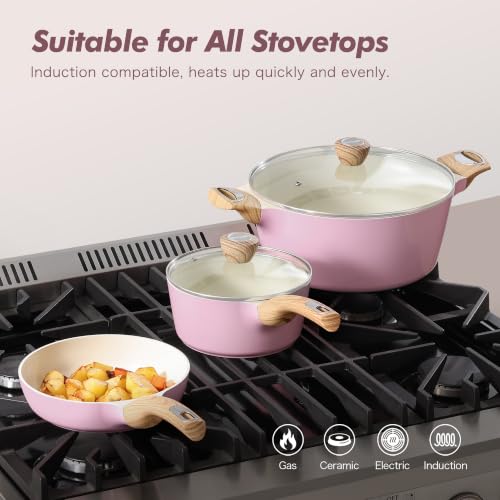 Ceramic Pots and Pans Set Nonstick (Ceramic Pink)