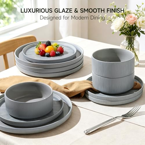 Stoneware Dinnerware Sets for 4 (Dusty Blue / 4-Set(12pcs))