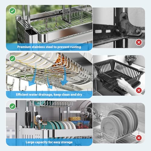 Upgrade 3 Tier Over Sink Dish Drying Rack Adjustable Width (2.5 Tier)