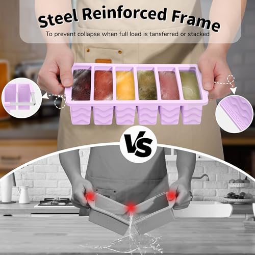 2 Pack Silicone Freezer Trays with Lid (Hibiscus purple（6+2）)