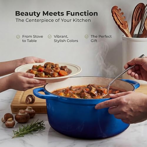 7.7 Quart Enameled Cast Iron Dutch Oven Pot with Lid (Blue / 7.7 Quart)