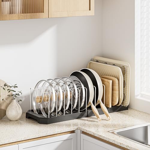 Pots and Pans Organizer under Cabinet (Black / 12 Adjustable Dividers)