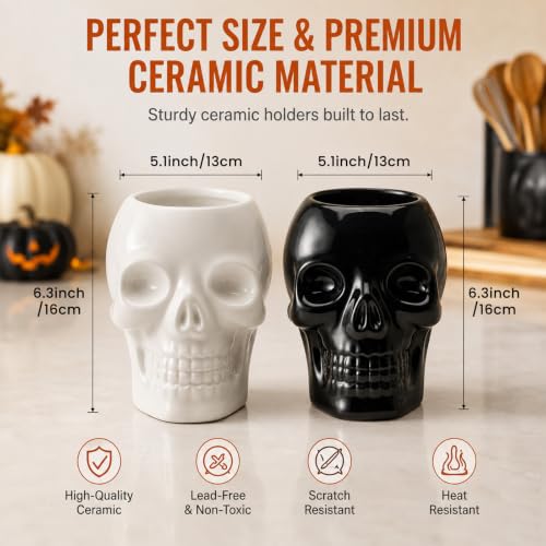 2 Pcs Halloween Skull Utensil Holder Halloween Kitchen Decoration (Skull)