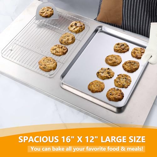 16x12 Inches Stainless Steel Baking Sheet with Wire Cooling Rack (16x12x1)