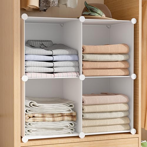 Stackable Closet Organizers and Storage 6 Cube Storage Organizer Closet Organizer for Bathroom Closet Storage for Wardrobe (White 1 / 11.8 x 11.8 x 11.8 Inch)