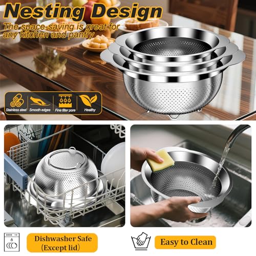 Colander Stainless Steel Colander for Kitchen (5QT+3QT+2QTColander)