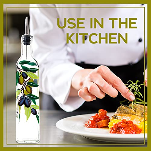 17oz Hand Painted Glass Olive Oil Bottle Dispenser (olive2)