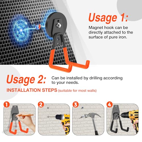 6Pcs Heavy Duty Storage Magnetic Utility Hooks Large Garage Strong Extra Magnet Hooks Hanger with Anti (2.6" Magnet-6 Pack-Orange)