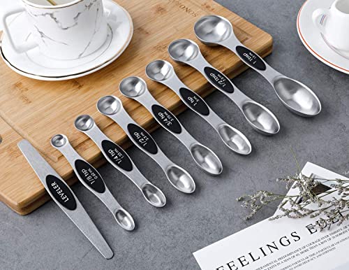 Magnetic Measuring Spoons Set Stainless Steel Stackable Measuring Spoons (black-8)