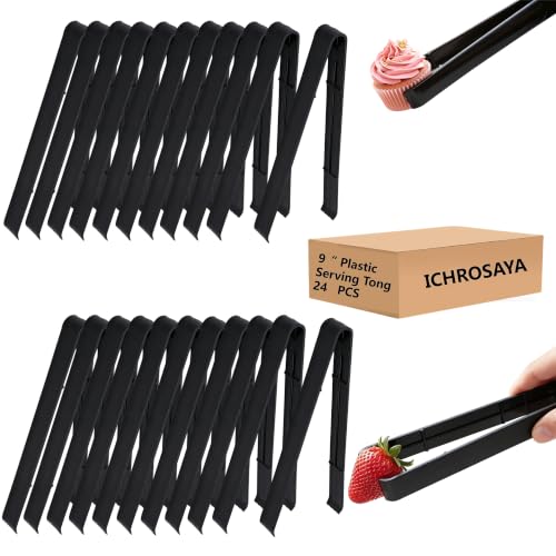 Plastic Serving Tongs Disposable Kitchen Tongs for Food Salad (Black)