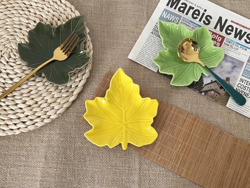 Cute Ceramic Spoon Rest & Holder for Stove Top & Kitchen Counter Ladle Holder Cooking Spoon Coffee Spoon Rest Utensil Rest Spatula Rest (Maple, Fall Yellow)