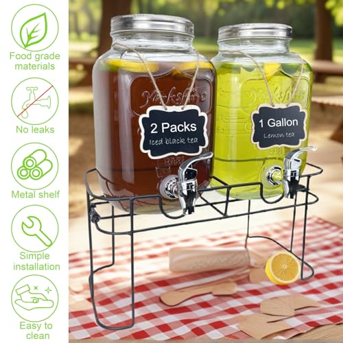 1 Gallon Glass Drink Dispenser for Parties (1 Gallon Double With Stand)