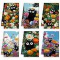 6 Pcs Black Cat Kitchen Towels Retro Wildflower Floral Dishcloth (Wildflower Black Cat)