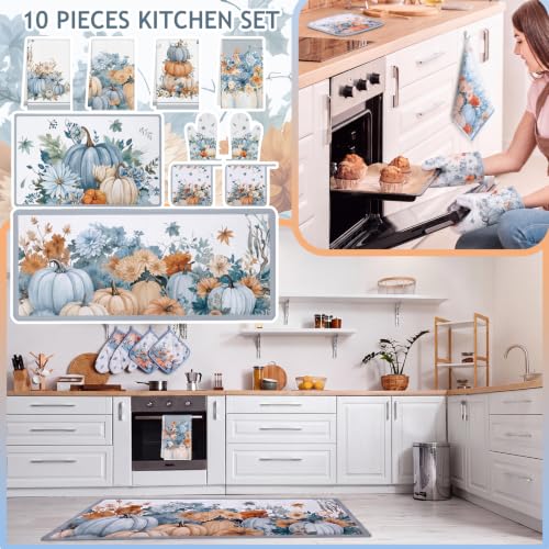 10 Pcs Fall Kitchen Decor Blue Pumpkin Kitchen Accessories Set (Dusty Blue / Fall)