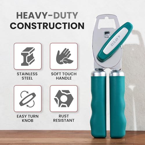 Manual Can Opener Heavy Duty Patented Stainless Steel (Emerald / Comfy Grip)