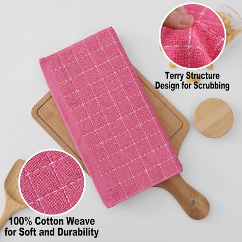 100% Cotton Terry Kitchen Dish Cloths (Rose Red / 12 X 12 - 6 Pack)