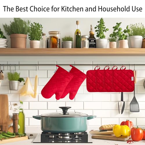 Oven Mitts and Pot Holders Sets (Red)