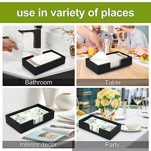 Black Wooden Napkin Holder for Bathroom Paper Hand Guest Towels Holder Tray (Black Wood)