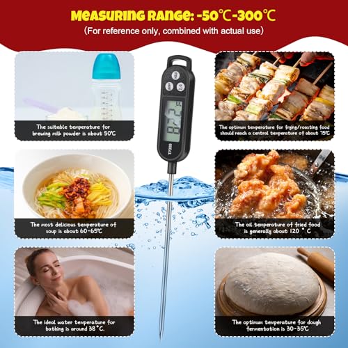 3 Pcs Instant Read Meat Thermometer Long Probe (Black, White, Red)