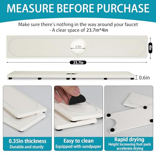 Faucet Mat for Kitchen Sink with Raised Feet (23.7" x 4" / White Gray Style 2)