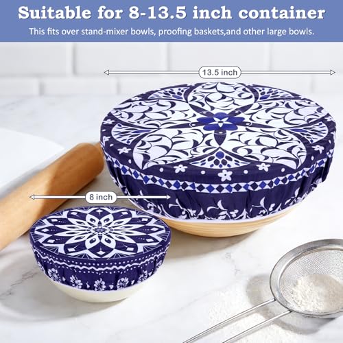 2 Large Reusable Beeswax Bowl Covers for Bread Proofing and Food Cover (Geometric Floral)