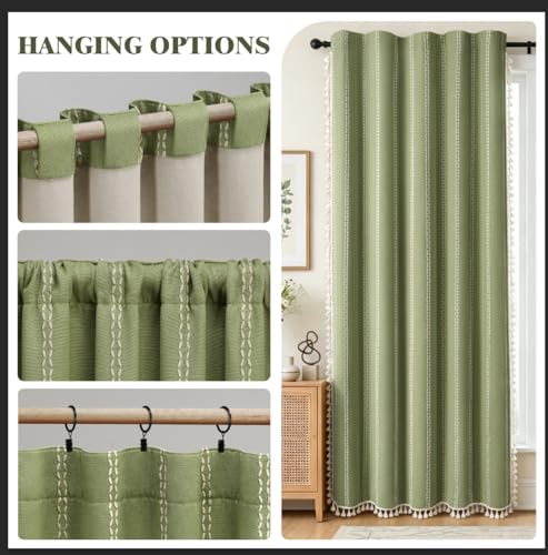 Olive Green 100% Boho Blackout Curtains 84 Inch 2 Panels (Olive Green / 52"W x 84"L (Pack of 2))