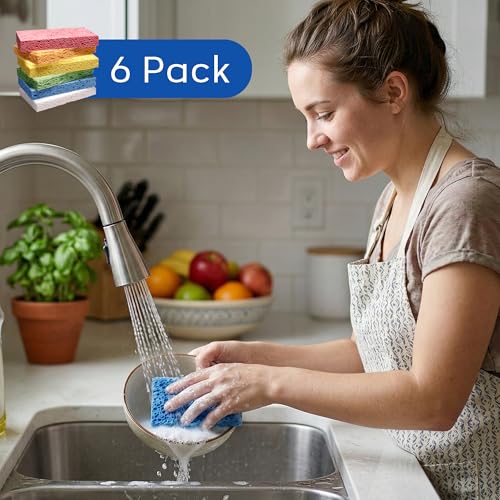 6 Pack Cellulose Scrub Sponges Non (Multicolor / 6 Count (Pack of 1))