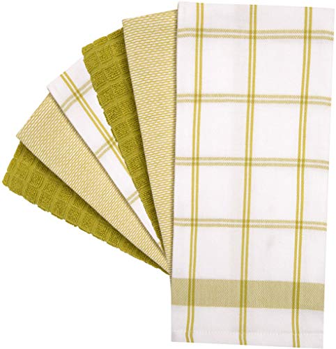 Premium Kitchen Towels 6 Pack 100% Cotton (Lime Green Check / Kitchen Towels - Mixed Styles (6 Pack))