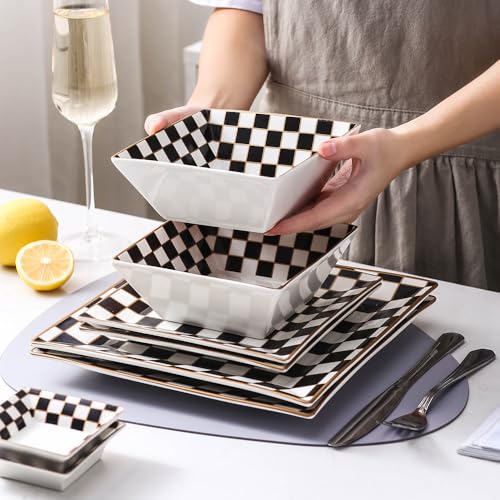 Checker Porcelain Square Dinnerware Set for 4