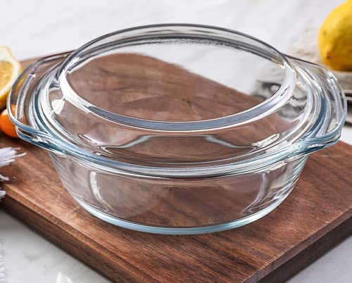 Small 1 qt Glass Casserole Dish with Lid and Handles (1 QT (1L))