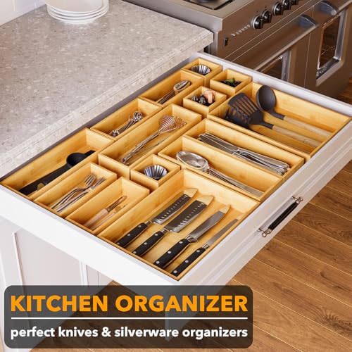21 Piece Bamboo Drawer Organizer Storage Boxes Set (21-Piece / Natural)