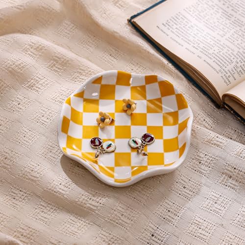Orange Checkerboard Ceramic Jewelry Tray (Orange)