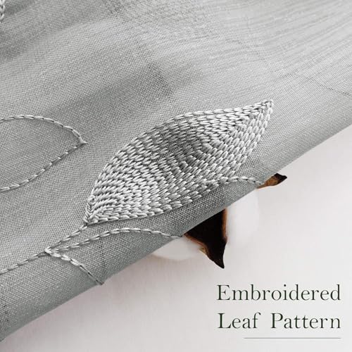 Light Grey Sheer Curtains Leaf Embroidered (52"W x 96"L (Pack of 2) / 3-grey)