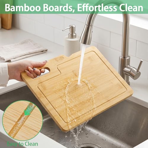 4 Pack 12.5"L x 9.8"W Bamboo Cutting Boards with Holder