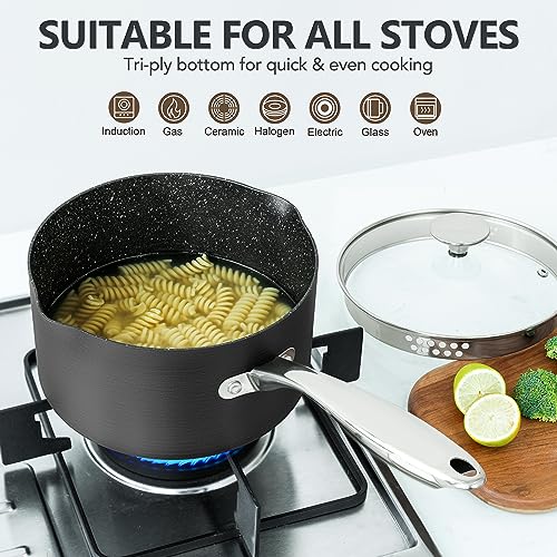 Hard Anodized Saucepan Set with Lids (1.5+3 Quarts)
