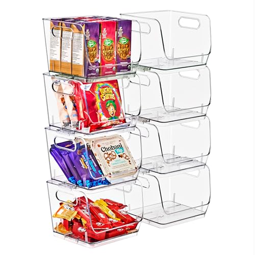 Clear Pantry Organizer with Stackable Storage Bins (Small Square / 8 Pack)