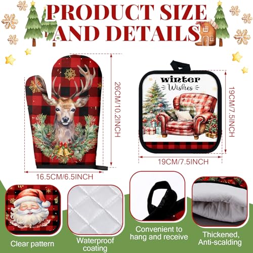 12 Pcs Christmas Kitchen Accessories Set Red Black Check Style (Red and Black Stripes)