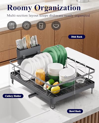 Dish Drying Rack for Kitchen Counter (Gray / 12.7''W x 16.7''L - 1 Tier)