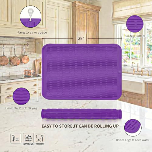 Silicone Dish Drying Mat for Multiple Usage (Purple / 28"L x 18"W)