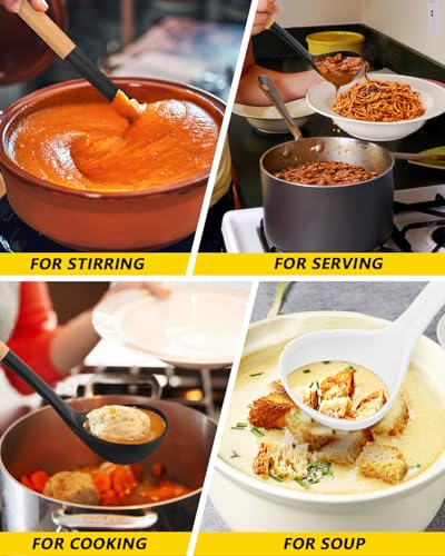 Silicone Soup Ladle Spoon Kitchen Utensils (BLACK-WHITE)