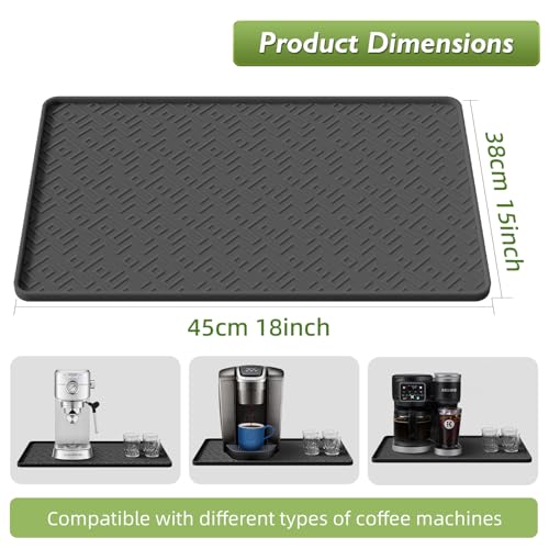 Silicone Coffee Mat with Raised Edges 17.7'' x 14.9'' Waterproof Countertop Mat (Black / 17.7'' x 14.9'')