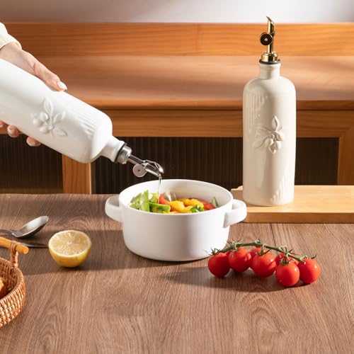 Sweejar Ceramic Olive Oil Dispenser Bottle for Kitchen Counter (Fog Blue / 20 oz (Silver Spout))