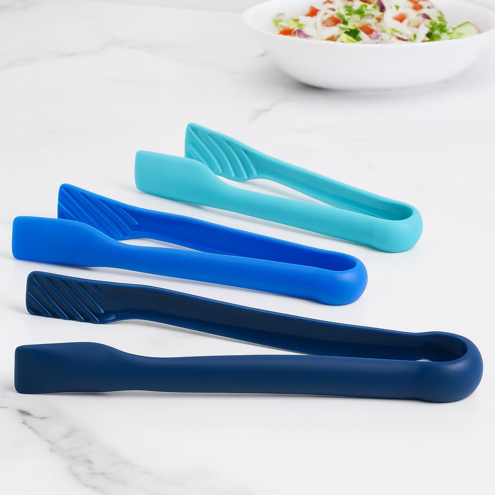 3 Piece Plastic Tong Set (Dark Blue, Blue, Teal)