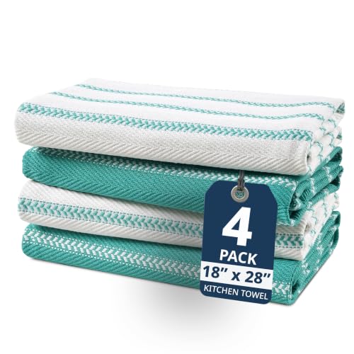 Kitchen Towels Set (18"x28" - 4 Pack / 13: Peacock Blue Herringbone)