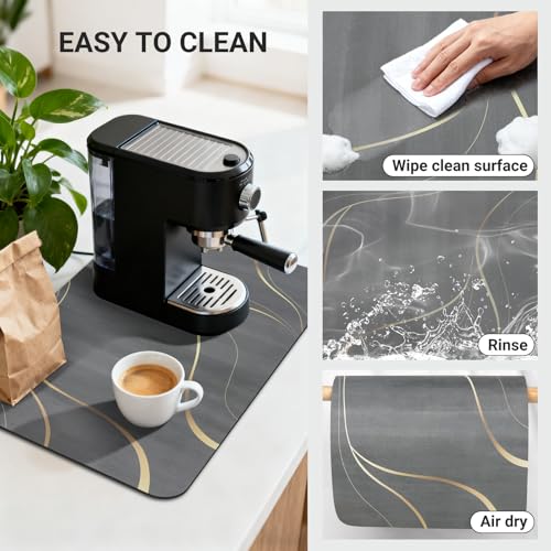Coffee Mat 32x18 Inch (Irregular Black Streamline / 32" x 18")