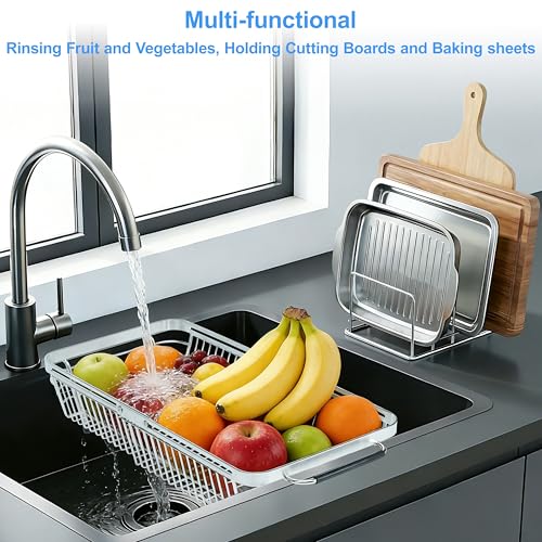 Over The Sink Dish Drying Rack Expandable Kitchen Sink Organizer (Medium (8.5"W | Extend 11.6"-17.5"L))